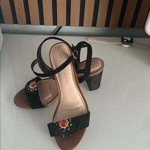 Kelly & Katie Black and Tan Heels with Embellishments